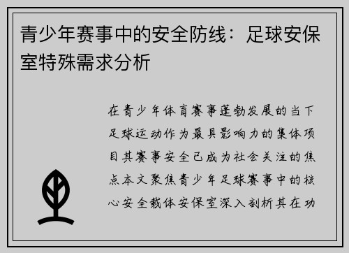 青少年赛事中的安全防线：足球安保室特殊需求分析