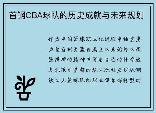 首钢CBA球队的历史成就与未来规划