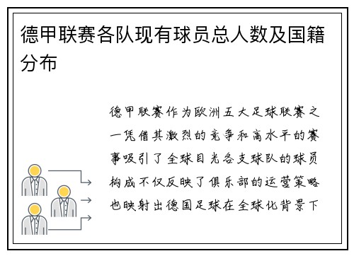 德甲联赛各队现有球员总人数及国籍分布